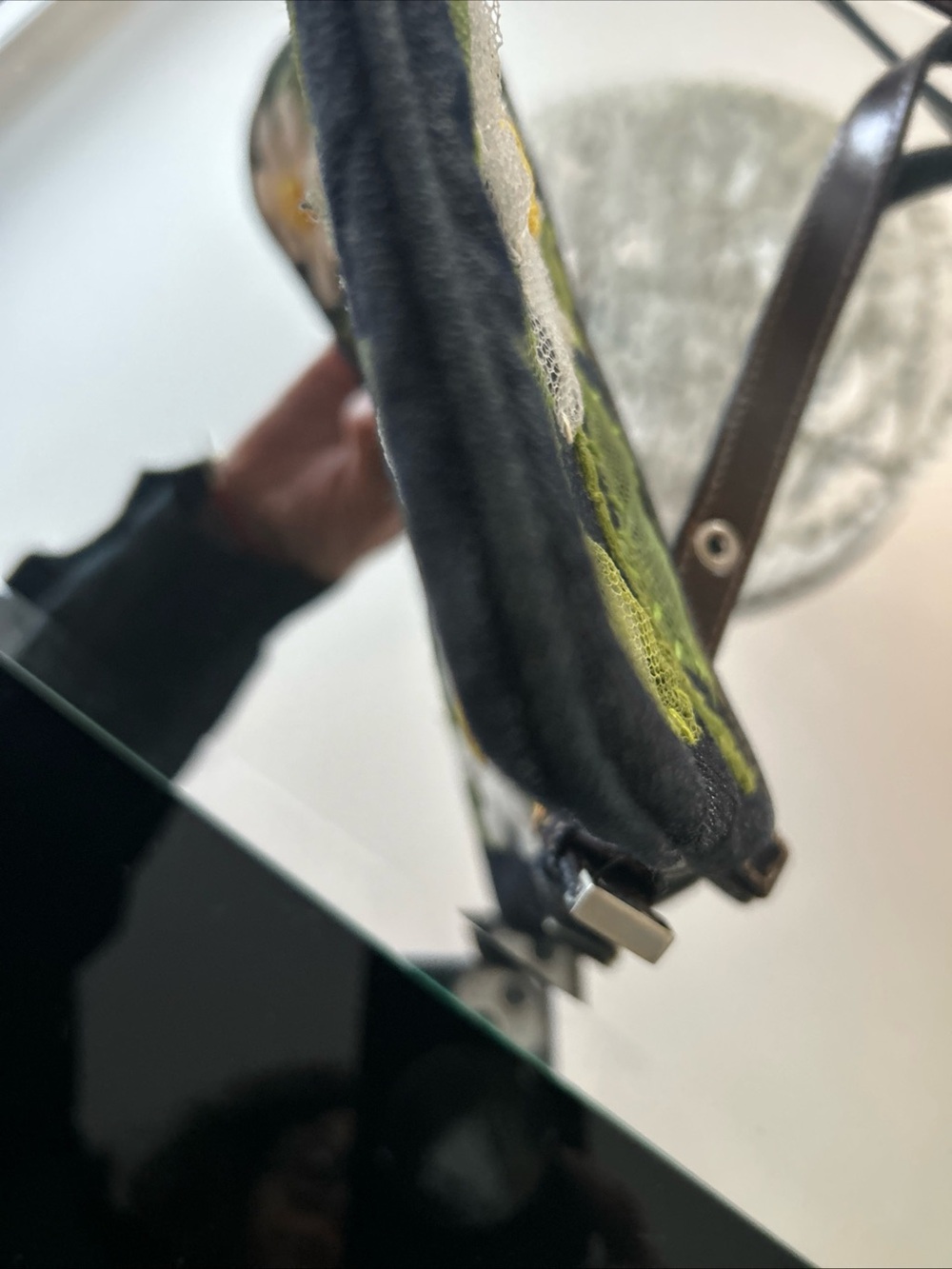 Fendi Denim Baguette with White & Yellow Floral Appliqués and Silver Buckle - Picture 9 of 11